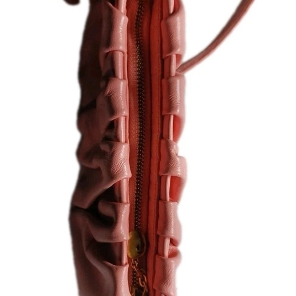 STAUD Ruched Bean Convertible Shoulder Clutch Bag Grapefruit Pink NEW - Picture 11 of 12